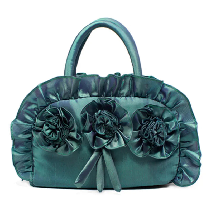 Women Bag Flowers Ethnic Retro Pleated Handbag
