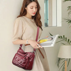 Women Bag Soft Leather Shoulder Bags Multi-Layer Crossbody Bag