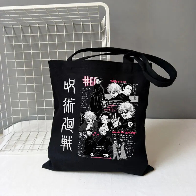 Jujutsu Kaisen Canvas Women Shoulder Bag Anime Ins Harajuku Vintage Shopper