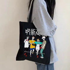 Jujutsu Kaisen Canvas Women Shoulder Bag Anime Ins Harajuku Vintage Shopper