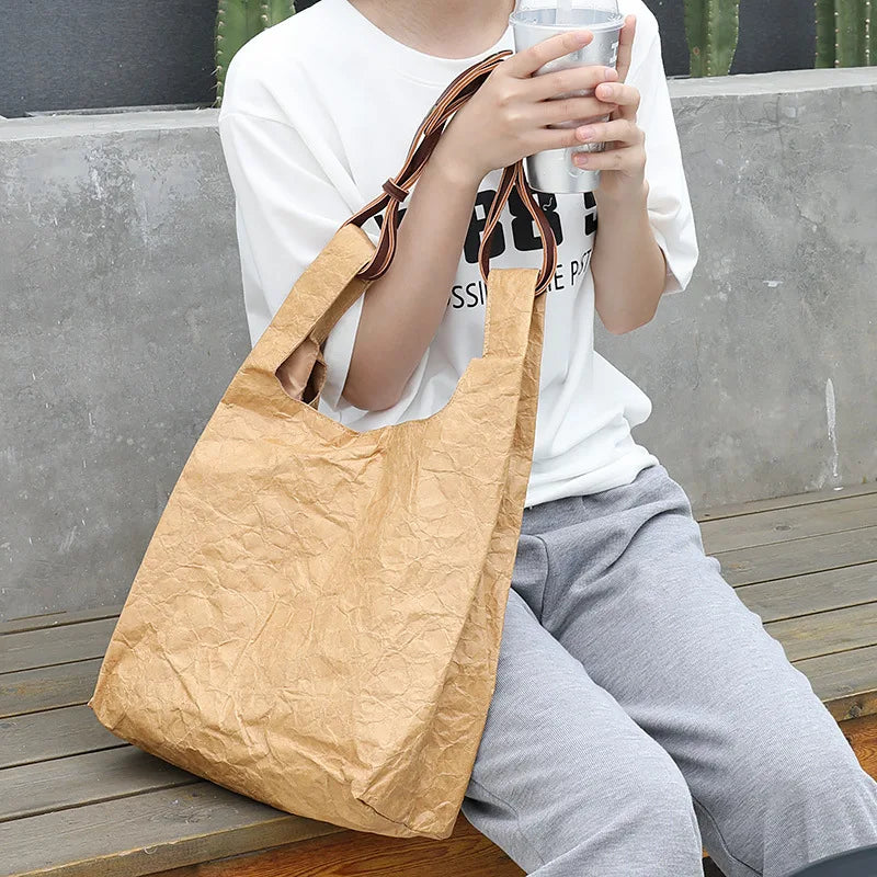 Women Bag Casual Vintage Bucket Solid Hasp SOFT Paper Shoulder Bags Handbags