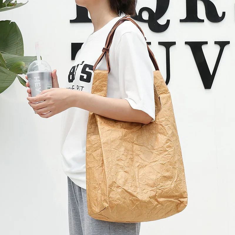 Women Bag Casual Vintage Bucket Solid Hasp SOFT Paper Shoulder Bags Handbags