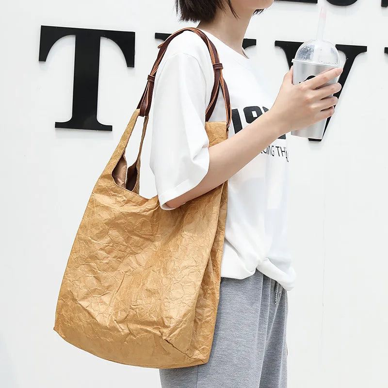 Women Bag Casual Vintage Bucket Solid Hasp SOFT Paper Shoulder Bags Handbags