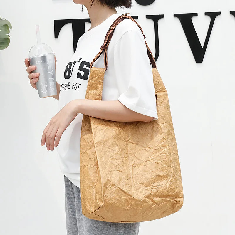 Women Bag Casual Vintage Bucket Solid Hasp SOFT Paper Shoulder Bags Handbags