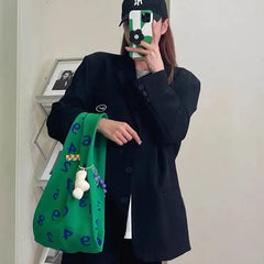 Women Bag Cotton Fabric Bucket Letter Solid Shoulder Bag