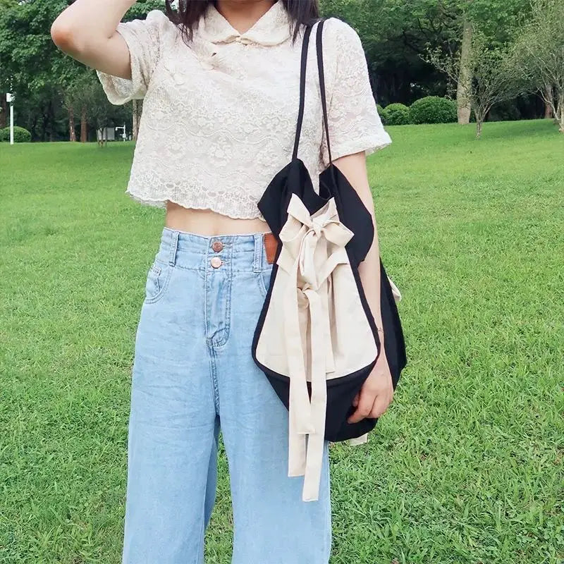Women Bag Ladylike Bow Tote Bag Zipper Shoulder Handbag