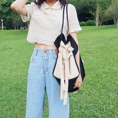 Women Bag Ladylike Bow Tote Bag Zipper Shoulder Handbag