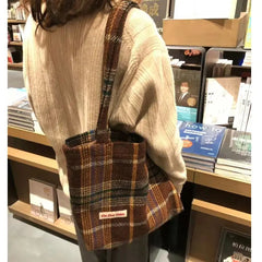 Vintage Plaid Zipper Shoulder Bag Handbag Purse Preppy Style Girls Bag