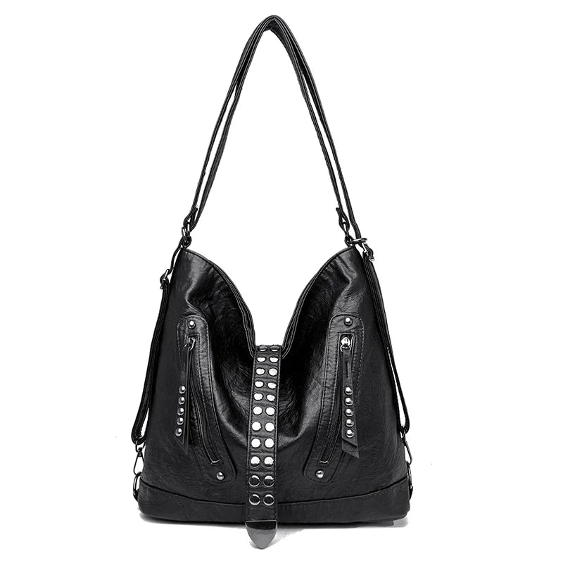 Large Capacity Rivet Leather Crossbody Bag Ladies Tote 3 In 1 Women Backpack