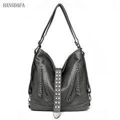 Large Capacity Rivet Leather Crossbody Bag Ladies Tote 3 In 1 Women Backpack