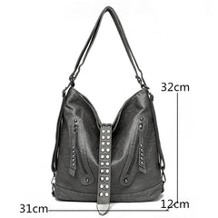 Large Capacity Rivet Leather Crossbody Bag Ladies Tote 3 In 1 Women Backpack