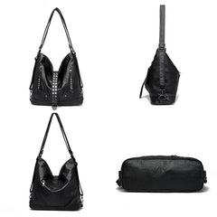 Large Capacity Rivet Leather Crossbody Bag Ladies Tote 3 In 1 Women Backpack