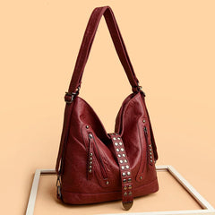 Large Capacity Rivet Leather Crossbody Bag Ladies Tote 3 In 1 Women Backpack