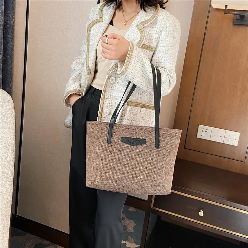 Large Capacity Cotton Linen Tote Bag Casual Female Shopping Handbag