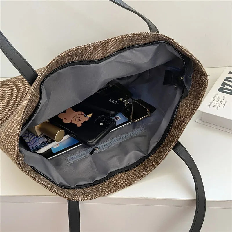 Large Capacity Cotton Linen Tote Bag Casual Female Shopping Handbag