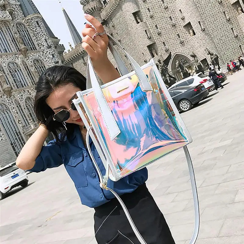 Laser Reflective Women's Shoulder Bag Transparent Beach Satchel