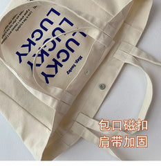 LUCKY Letters Canvas Tote Bag Casual Hasp Shoulder Handbags