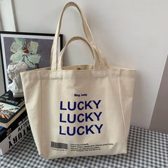 Women Bag Letter LUCKY Canvas Tote Bag Casual Hasp SOFT Shoulder Bags