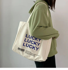 LUCKY Letters Canvas Tote Bag Casual Hasp Shoulder Handbags