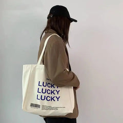 LUCKY Letters Canvas Tote Bag Casual Hasp Shoulder Handbags