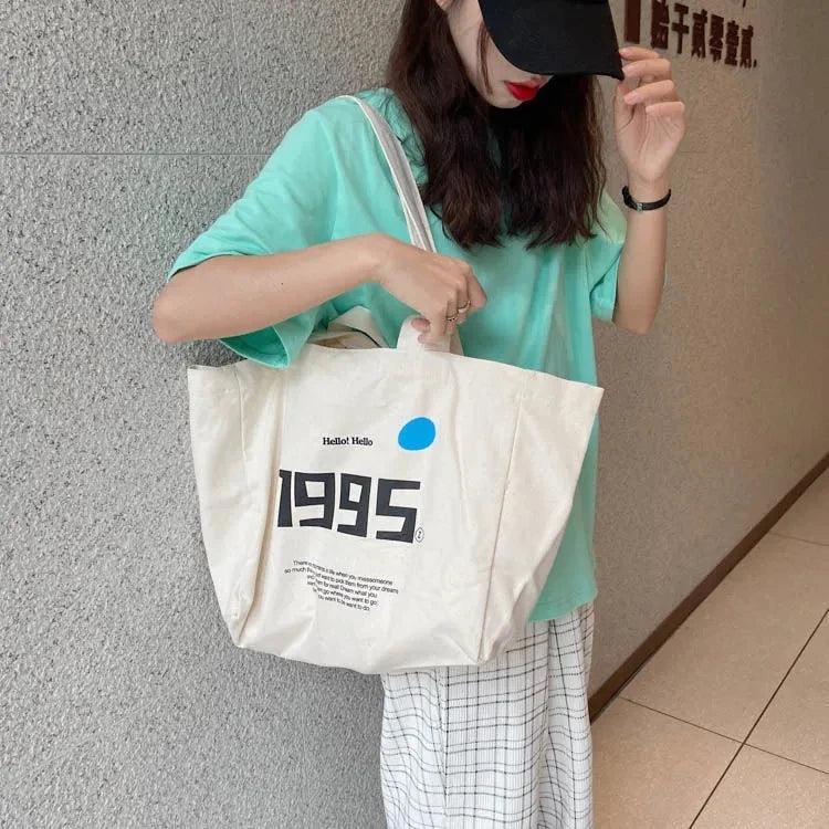 Women Bag Letter LUCKY Canvas Tote Bag Casual Hasp SOFT Shoulder Bags