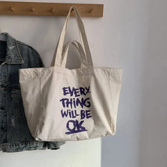 Women Bag Letter LUCKY Canvas Tote Bag Casual Hasp SOFT Shoulder Bags