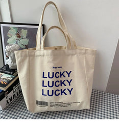 LUCKY Letters Canvas Tote Bag Casual Hasp Shoulder Handbags
