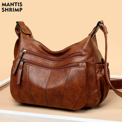 Vintage PU Leather Messenger Bag for Women Soft Hobo Crossbody Shoulder Bag