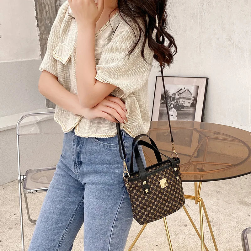 Women Bag Circle Flower Mini Bucket Handbag Small Messenger Shoulder Purse