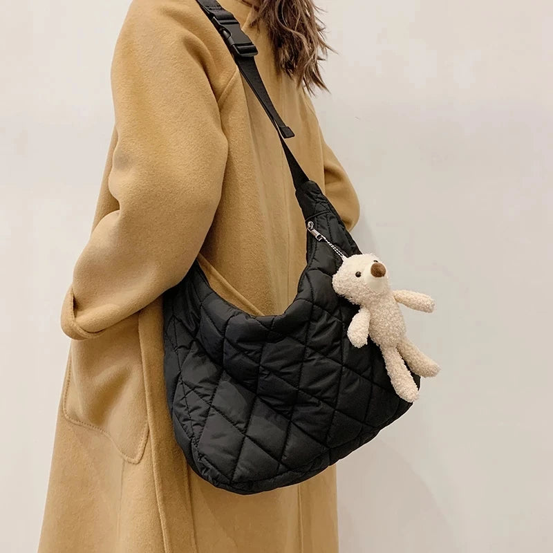 Bear Pendant Handbag Space Pad Cotton Down Tote Female