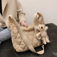Bear Pendant Handbag Space Pad Cotton Down Tote Female