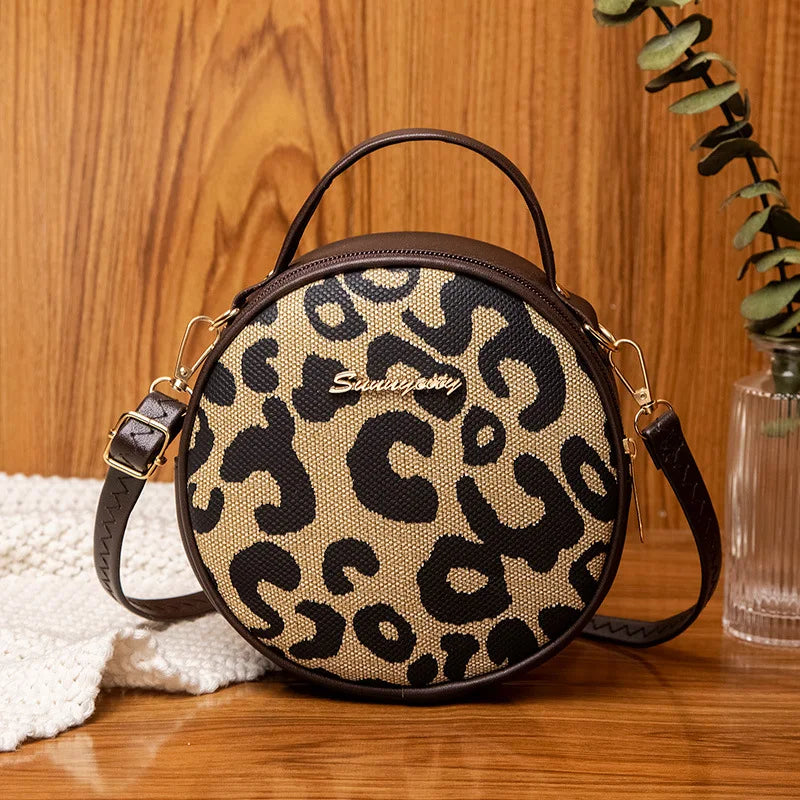Leopard Shoulder Small Round Bag Mobile Phone Ladies Hand bag