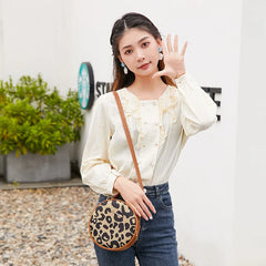 Leopard Shoulder Small Round Bag Mobile Phone Ladies Hand bag