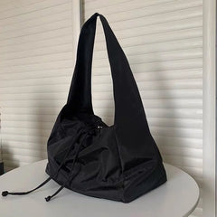 Nylon Bucket Shoulder Bag Solid Zipper Tote Handbag