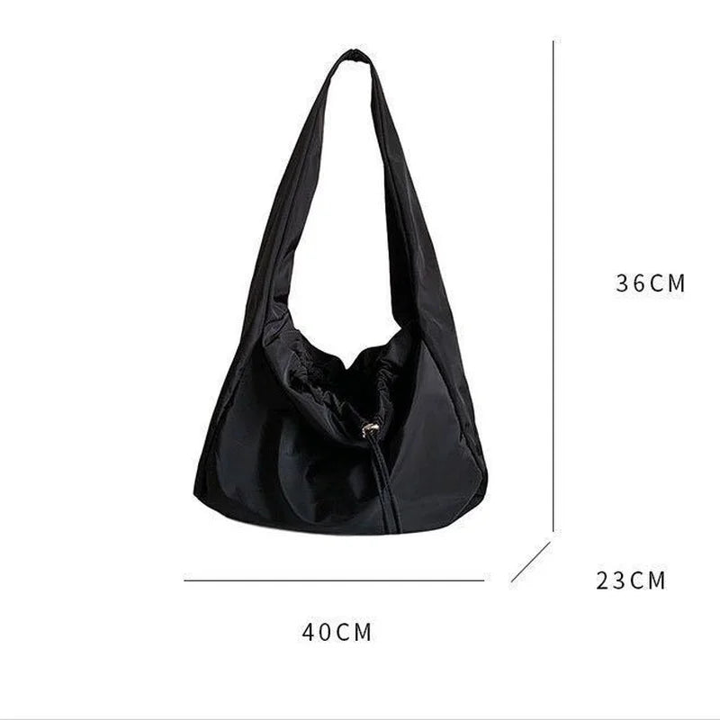 Nylon Bucket Shoulder Bag Tote Bag - Black Color