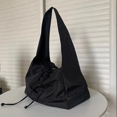 Nylon Bucket Shoulder Bag Tote Bag - Black Color
