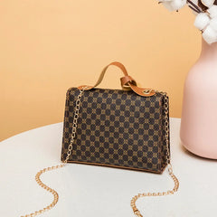Women Bag Print Leather Round Lock Small Square Cross Body Bag