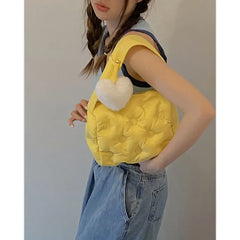 Women Nylon Bucket Shoulder Bag Solid Zipper Handbag Purse Ladylike