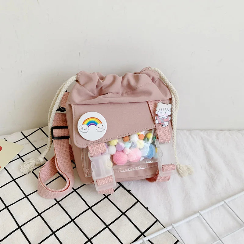 Nylon Cloth Bucket Bag Girls Shoulder Messenger Crossbody Mobile Phone Bag