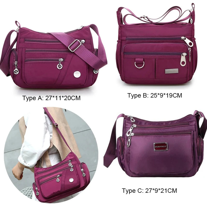 Waterproof Nylon Messenger Bag for Women Crossbody Shoulder Travel Handbags