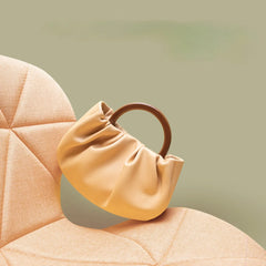 Women Bag PU Bucket Wood Handle Chains Solid Hasp Shoulder Bags Handbags Purse