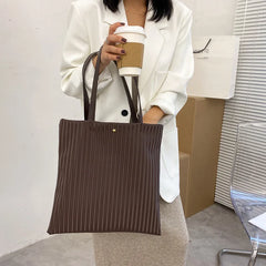 Women PU Handbags Large Capacity Tote Shoulder Bag Solid Striped Travel Bag