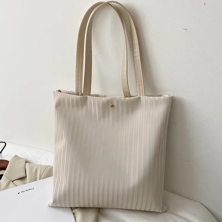 Women PU Handbags Large Capacity Tote Shoulder Bag Solid Striped Travel Bag