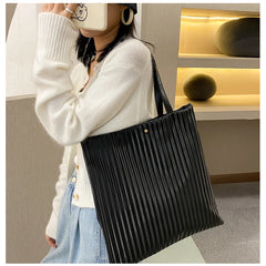Women PU Handbags Shoulder Bag Large Capacity Tote Bas Solid Striped Travel Bag
