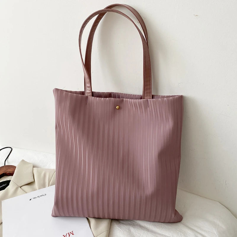 Women PU Handbags Shoulder Bag Large Capacity Tote Bas Solid Striped Travel Bag