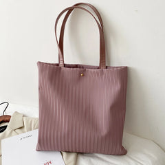 Women PU Handbags Shoulder Bag Large Capacity Tote Bas Solid Striped Travel Bag