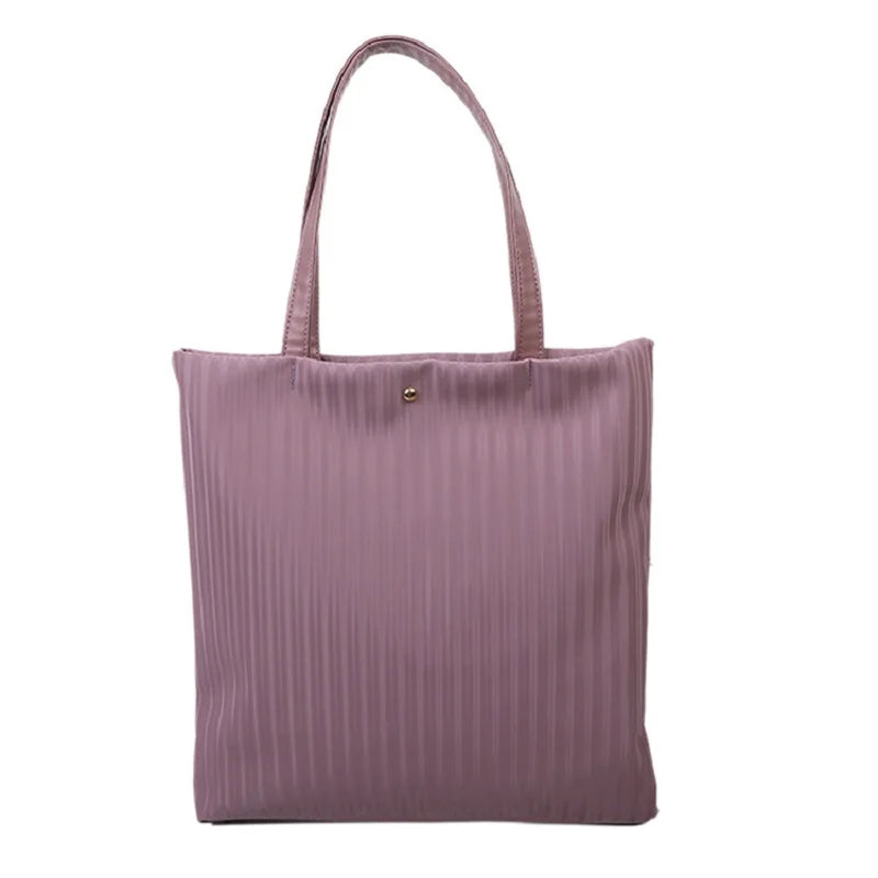 Women PU Handbags Large Capacity Tote Shoulder Bag Solid Striped Travel Bag