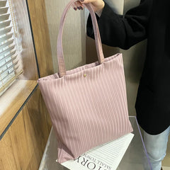 Women PU Handbags Large Capacity Tote Shoulder Bag Solid Striped Travel Bag