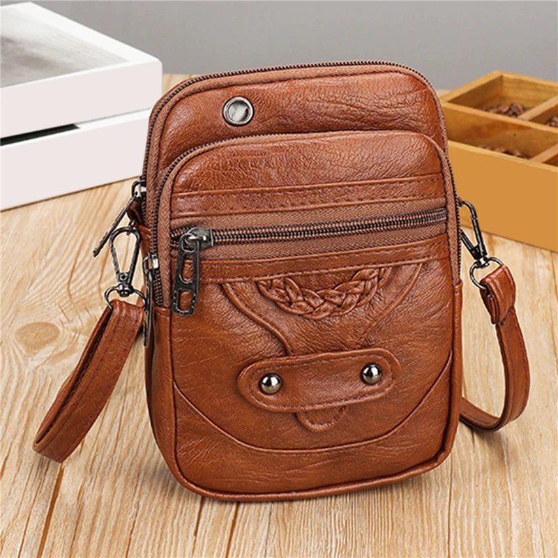 Vintage Crossbody Bag Multi-layer Soft Messenger Bag Adjustable Women Handbag
