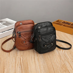 Vintage Crossbody Bag Multi-layer Soft Messenger Bag Adjustable Women Handbag